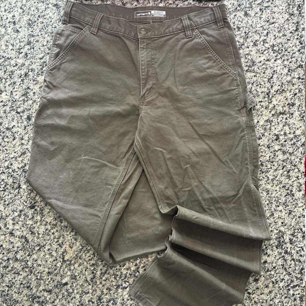 Carhartt Relaxed Fit Washed Twill Utility Carpenter Work Pants Green